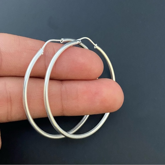 925 Sterling Silver Small Hoop Earrings 40mm Arracadas chicas Plata Ley 925 - Picture 5 of 10